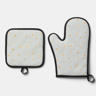 Set De Manoplas Frost Blue White Plum Blossom Floral Pattern