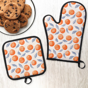 Set De Manoplas Fruta de naranja cítrica acuarela mediterránea