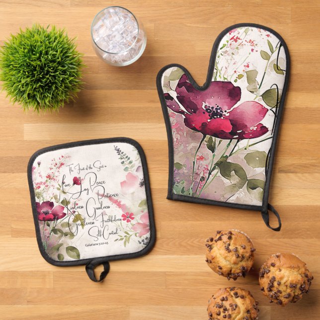 Set De Manoplas Fruta del Espíritu floral rosa (De arriba hacia abajo)