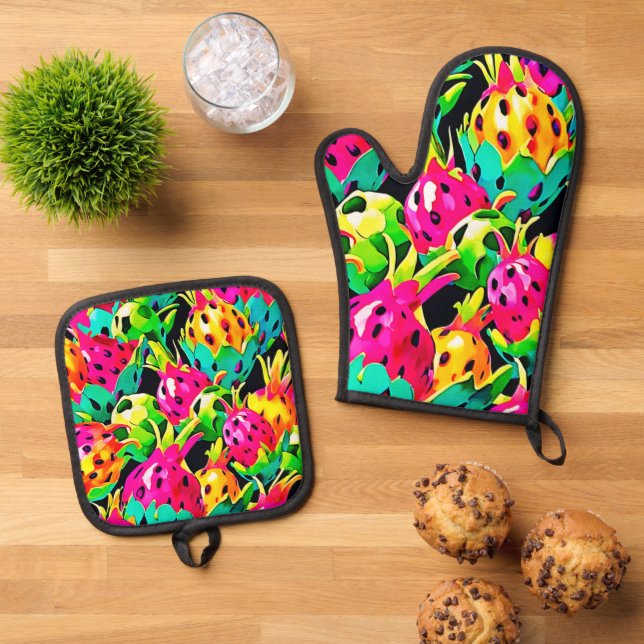 Set De Manoplas Fruta Dragón Patrón Vívido (De arriba hacia abajo)