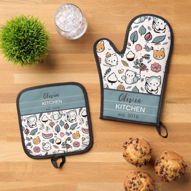 Set De Manoplas Frutos y gatos (De arriba hacia abajo)