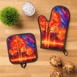 Set De Manoplas Fuerte incendio forestal en colores vivos