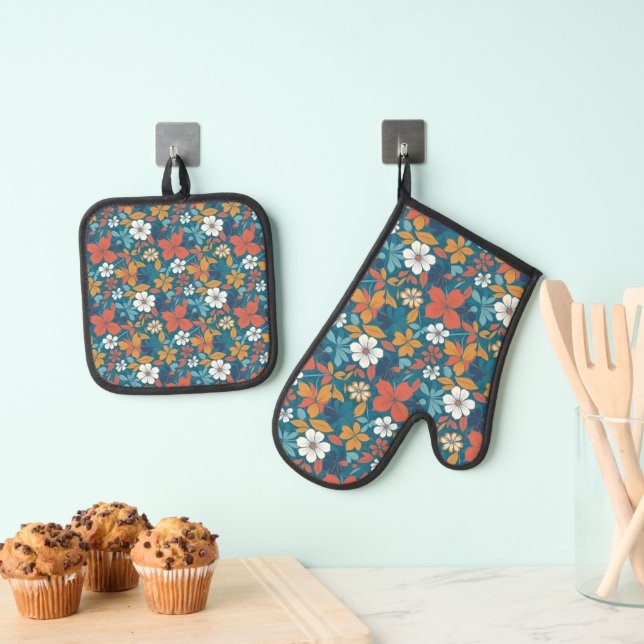 Set De Manoplas Fuerte patrón floral de verano (Insitu (colgante))
