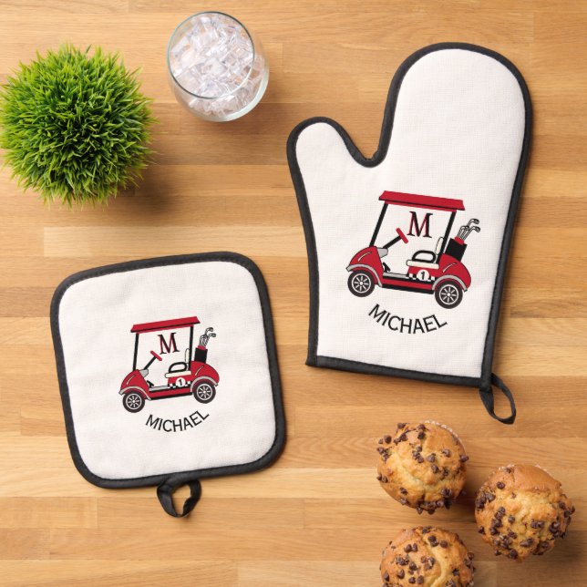Set De Manoplas Fun Golf Guy Cart Personalizado Monograma Nombre (De arriba hacia abajo)