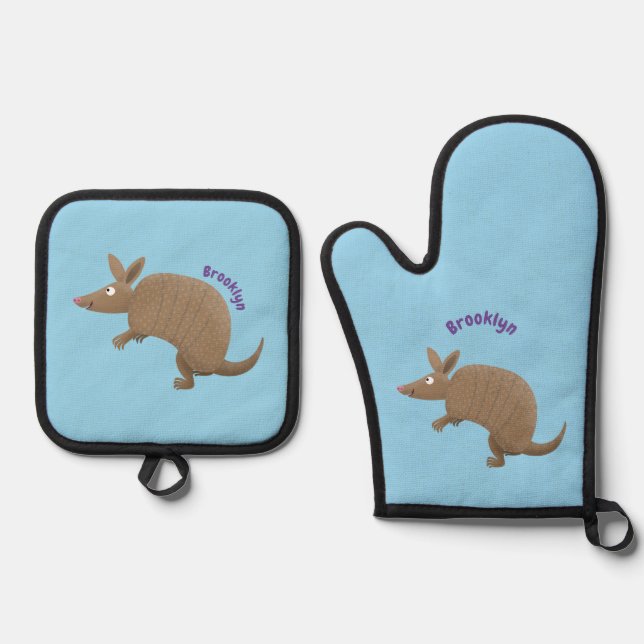 Set De Manoplas Funny armadillo feliz personalizado ilustracion (Anverso)