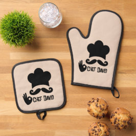 Set De Manoplas Funny Black Mustache Chef Personalizado