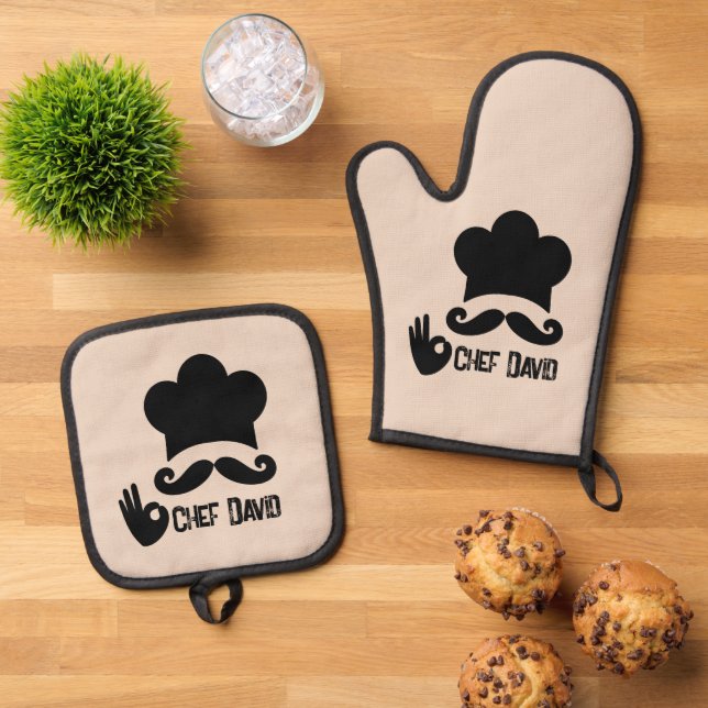 Set De Manoplas Funny Black Mustache Chef Personalizado (De arriba hacia abajo)