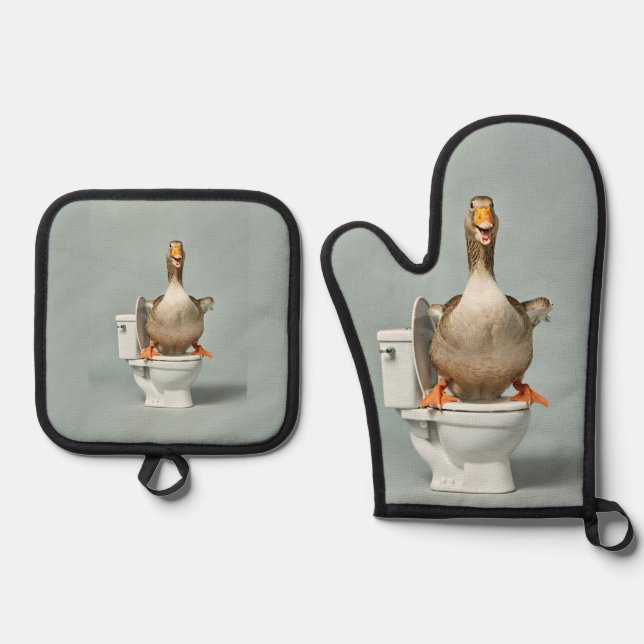 Set De Manoplas funny goose in toilet (Anverso)