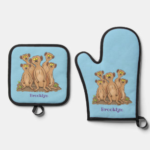 Set De Manoplas Funny meerkat ilustracion personalizado familiar