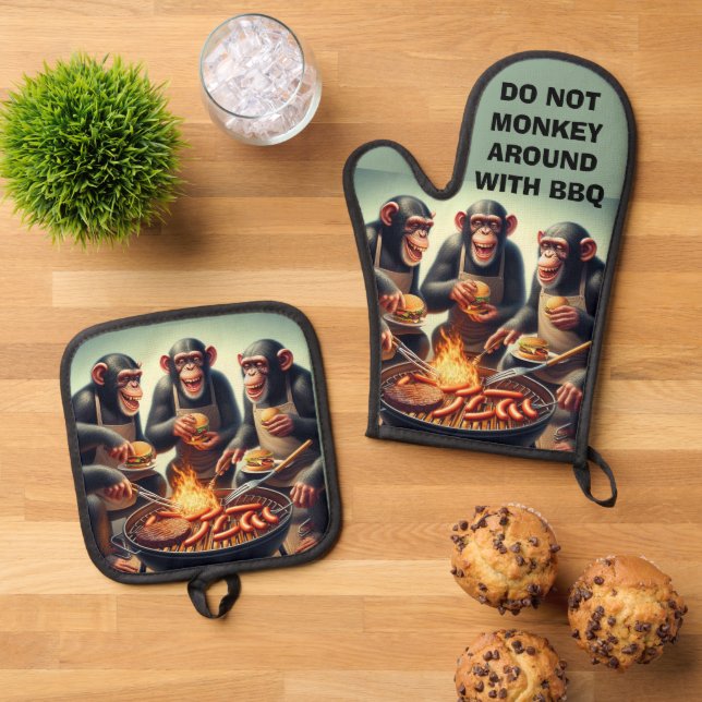 Set De Manoplas Funny Monkey BBQ (De arriba hacia abajo)