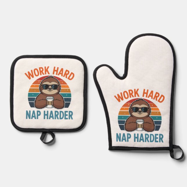 Set De Manoplas Funny Nap Lover Sloth pot holders (Anverso)
