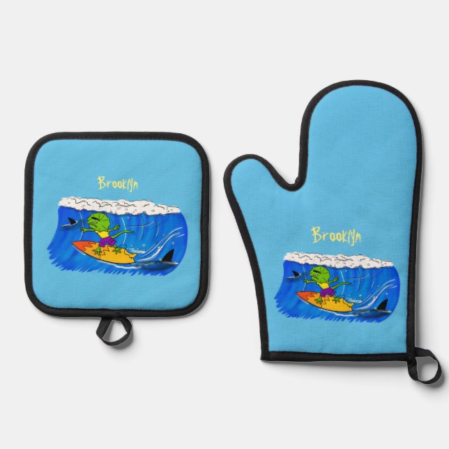 Set De Manoplas Funny personalizado de surf con lagarto frito (Anverso)
