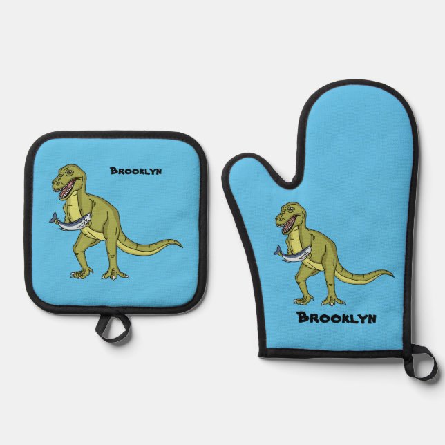 Set De Manoplas Funny T rex dinosaur ilustracion (Anverso)