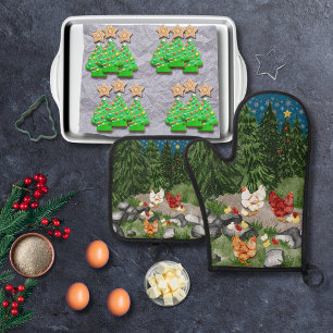 Set De Manoplas Gallinas, pollitos y copos de nieve azules