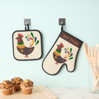 Set De Manoplas "Gallo" Estilo de Arte Folclórico Personalizado