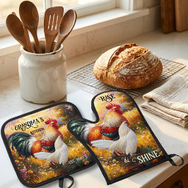 Set De Manoplas Gallo y Gallina de Granja Rústica Personalizados