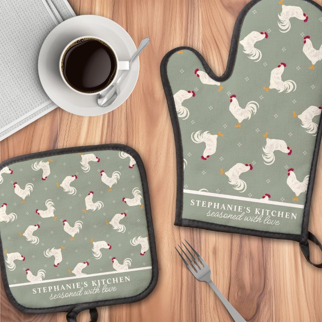 Set De Manoplas Gallos Campestres Patrón Sabio Personalizado (Subido por el creador)
