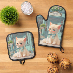 Set De Manoplas Gatito con sabor suave y azul en pastelería