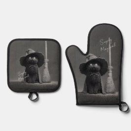 Set De Manoplas Gato Bruja Simplemente Mágico