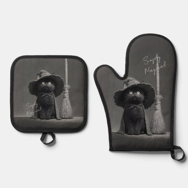 Set De Manoplas Gato Bruja Simplemente Mágico (Anverso)