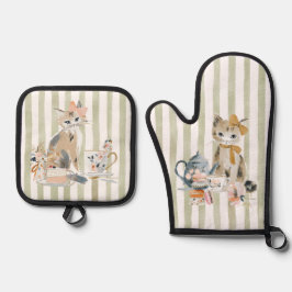 Set De Manoplas Gato caprichoso acuarela