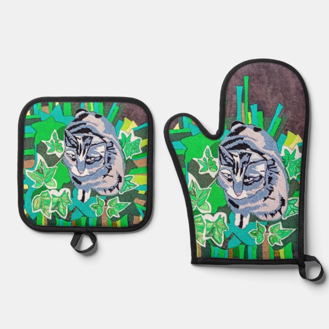 Set De Manoplas Gato, en la hiedra (Anverso)