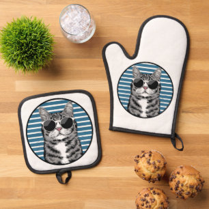 Set De Manoplas gato fresco con gafas de sol