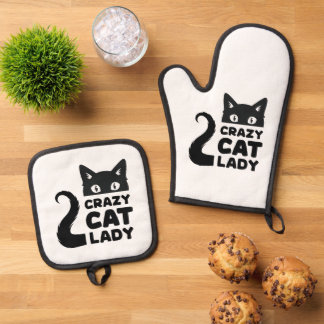 Set De Manoplas Gato loco Lady Oven Mitt & Pot Holders