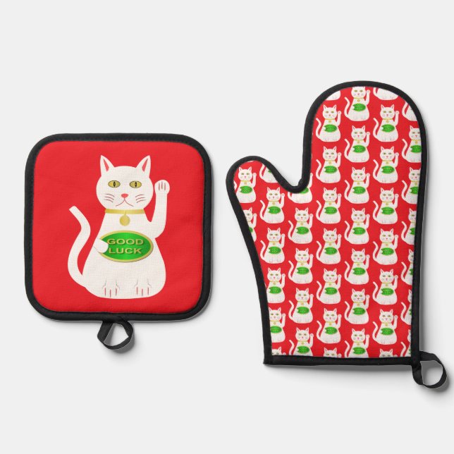 Set De Manoplas Gato Lucky Oriental (Anverso)