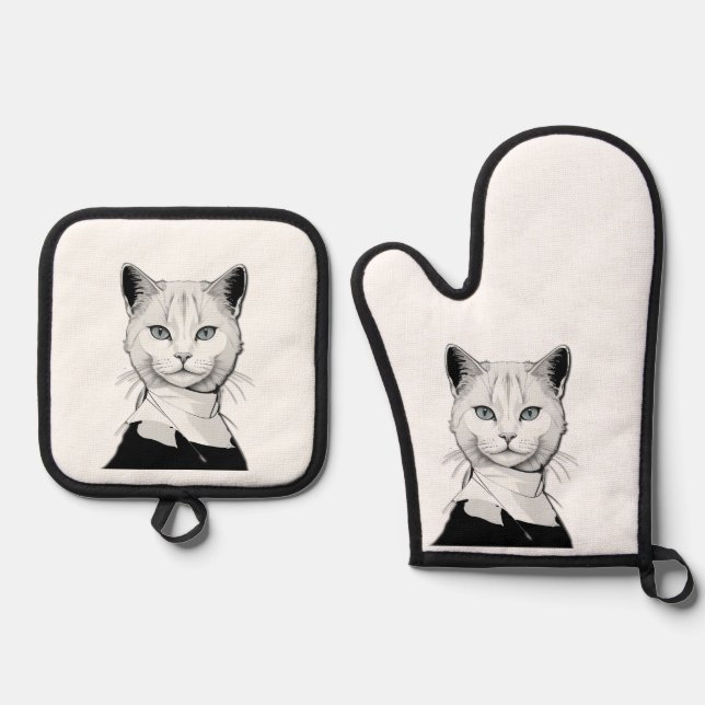 Set De Manoplas Gato místico blanco y negro de Salem (Anverso)