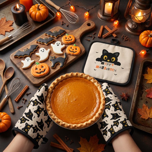 Set De Manoplas Gato Negro Lindo Halloween (Subido por el creador)