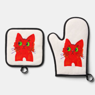 Set De Manoplas Gato rojo brillante — Maravilla de ojos amplios co