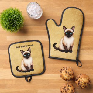 Set De Manoplas Gato Siamés En Papel Antiguo