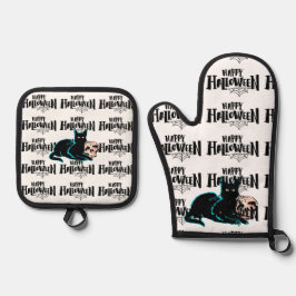 Set De Manoplas Gato y cráneo Feliz Halloween