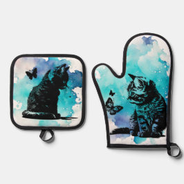 Set De Manoplas Gatos con mariposas