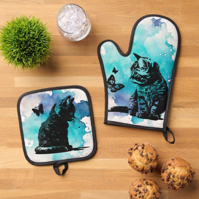 Set De Manoplas Gatos con mariposas (De arriba hacia abajo)