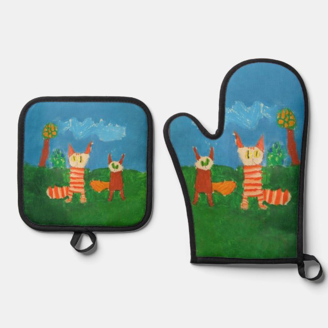 Set De Manoplas Gatos divertidos (Anverso)