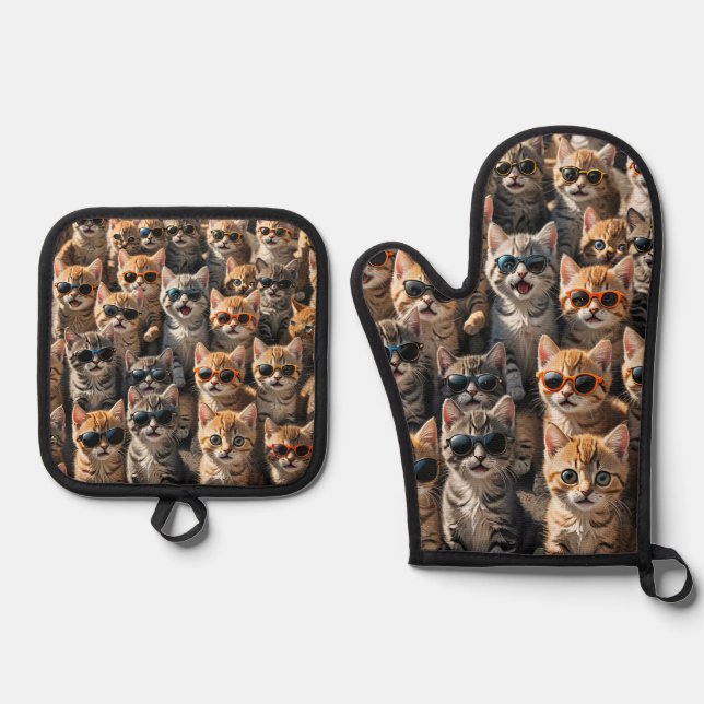 Set De Manoplas Gatos Guay con gafas de sol (Anverso)