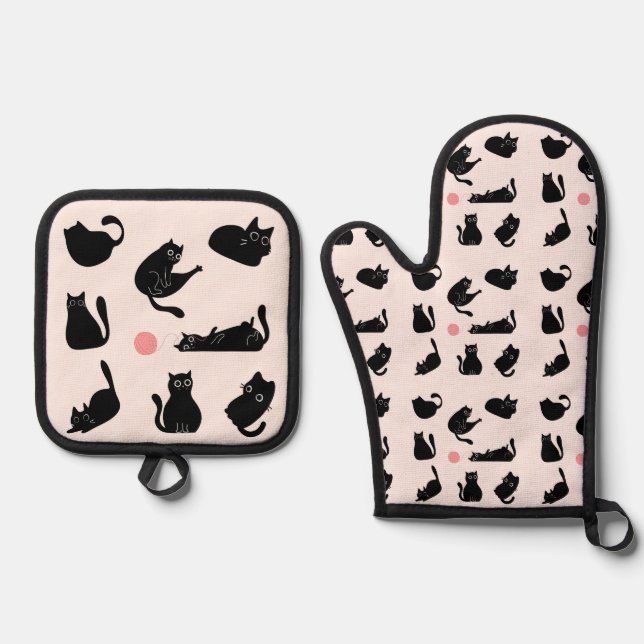 Set De Manoplas Gatos negros tontos (Anverso)