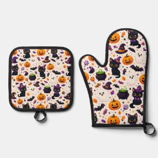 Set De Manoplas Gatos Negros Y Calabazas Usos De Patrón De Hallowe