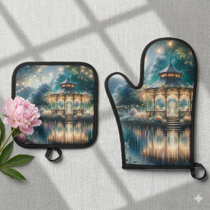 Set De Manoplas Gazebo del Jardín Encantado Reflejo del Crepúsculo