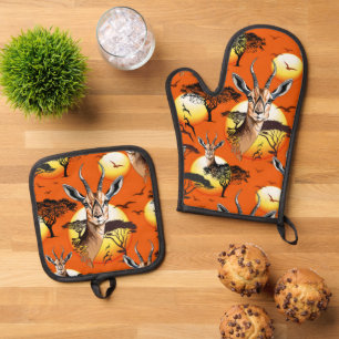 Set De Manoplas Gazelle Animal salvaje Antelope africano