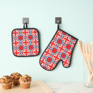 Set De Manoplas Geometric Four Red Leaves