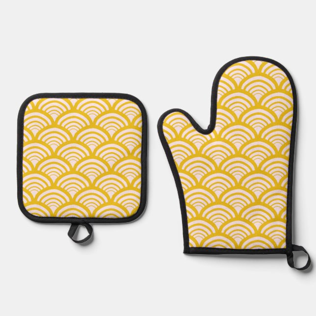 Set De Manoplas Geometric Scallop Arch Citrus Mustard (Anverso)