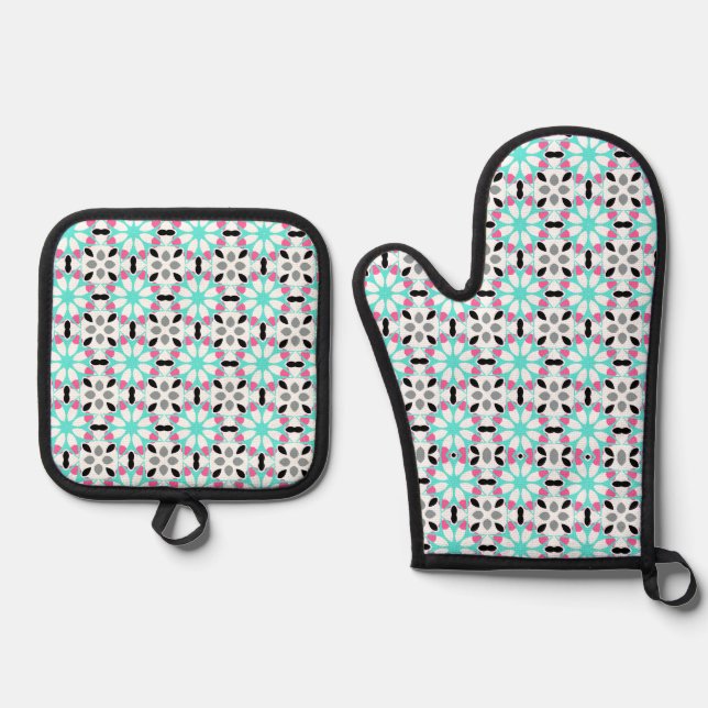 Set De Manoplas Geométrico floral moderno (Anverso)