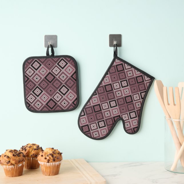 Set De Manoplas Geometry ethnic patchwork brown burgundy  (Insitu (colgante))