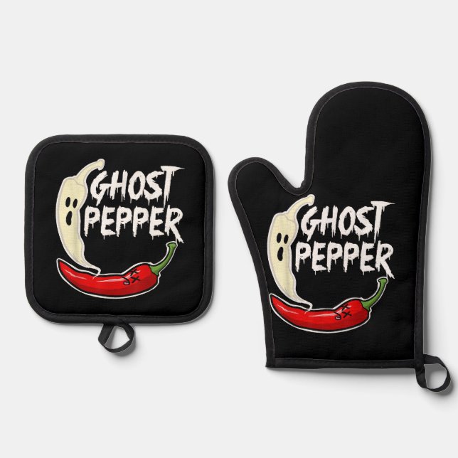 Set De Manoplas Ghost Pepper Funny Spicny Hot Halloween Ghost Pepp (Anverso)