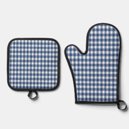 Set De Manoplas Gingham azul y blanco verificado