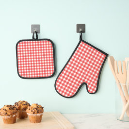 Set De Manoplas Gingham blanco y rojo verificado