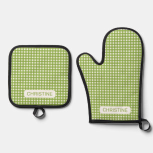Set De Manoplas Gingham verde claro de primavera